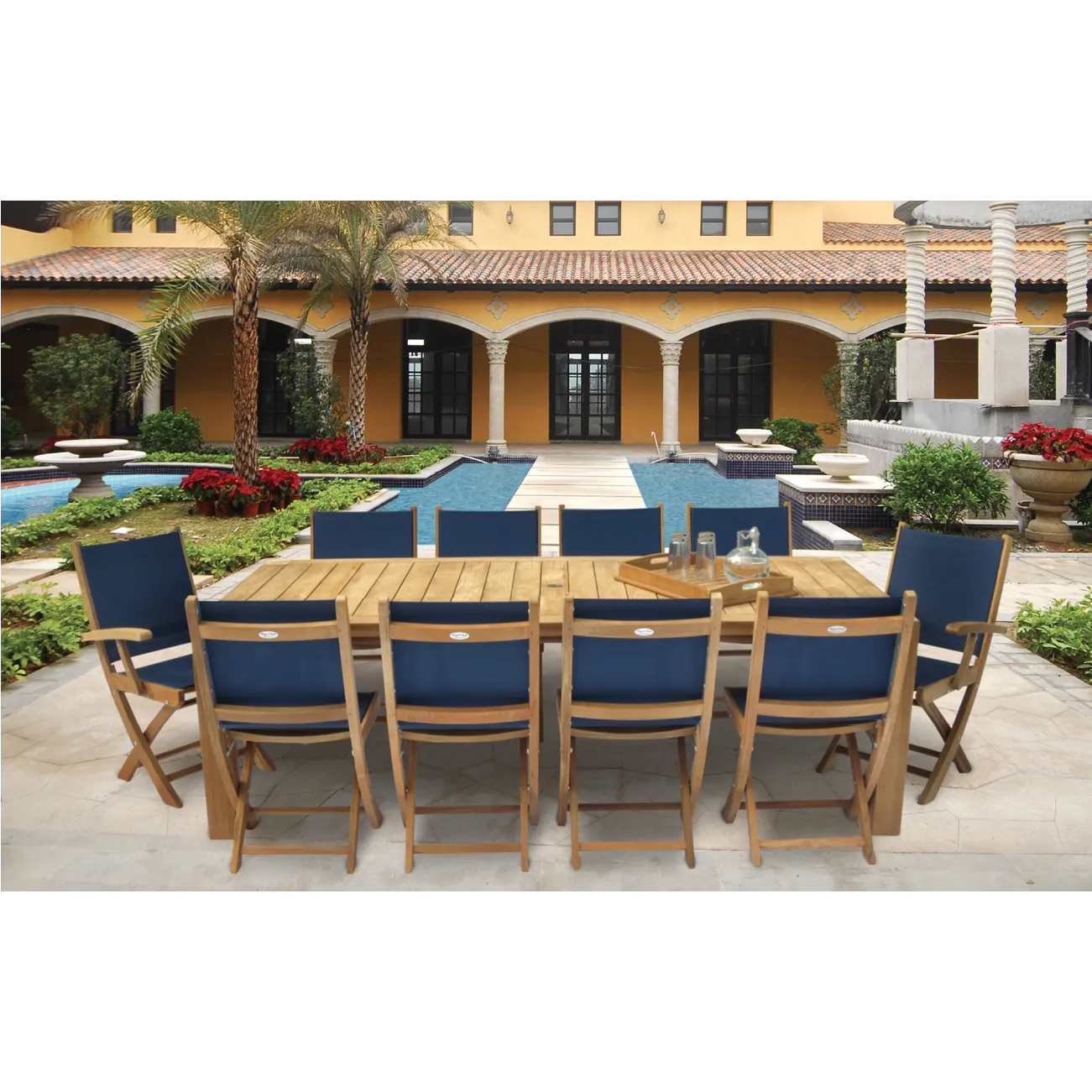 Rinjani Teak 7pc Outdoor Dining Set (Teak 94" Rectangular Table with 6 Teak Yacht Folding Armchairs)