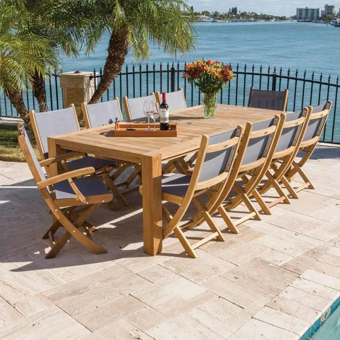Rinjani Teak 7pc Outdoor Dining Set (Teak 94" Rectangular Table with 6 Teak Yacht Folding Armchairs)