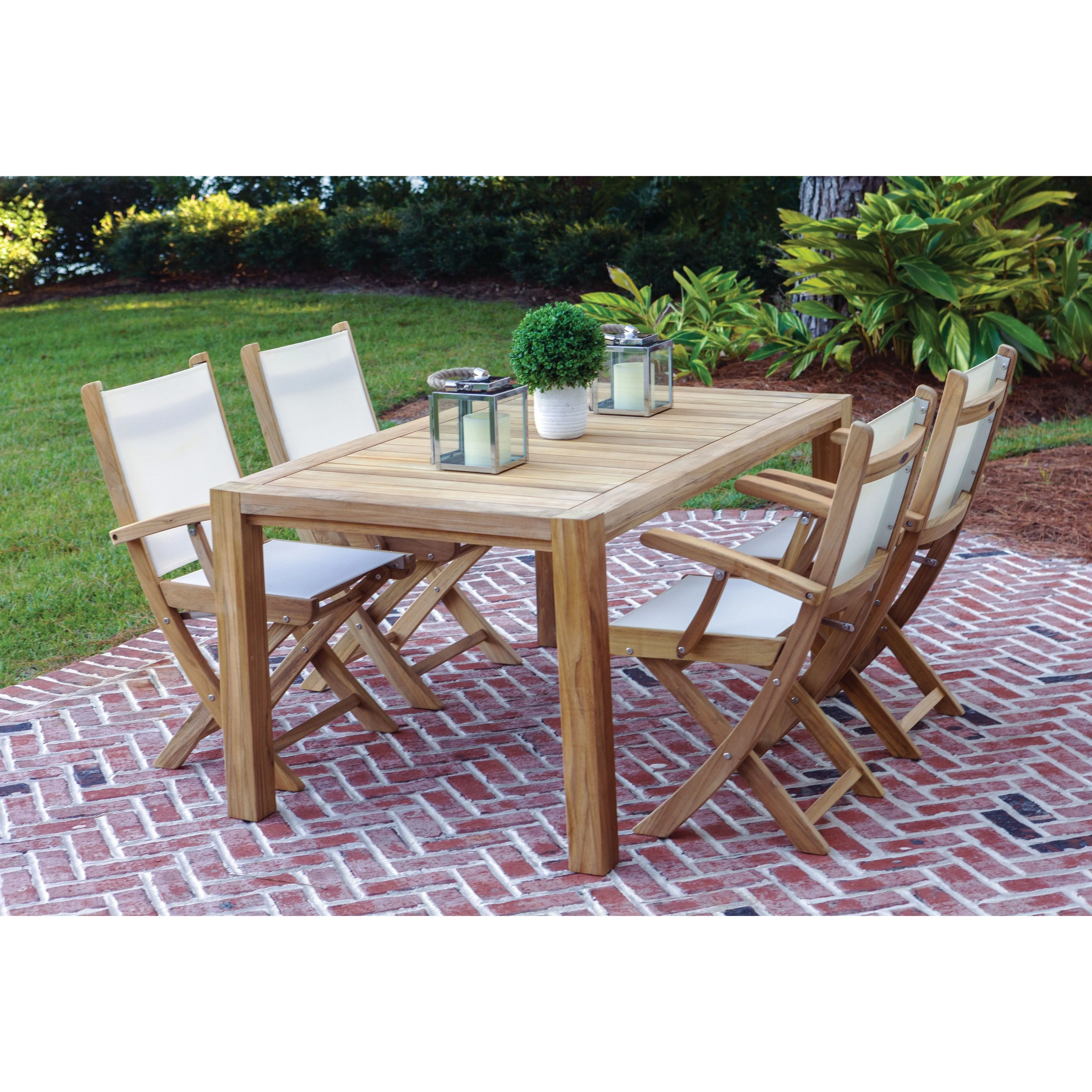 Rinjani Teak 7pc Outdoor Dining Set (Teak 94" Rectangular Table with 6 Teak Yacht Folding Armchairs)