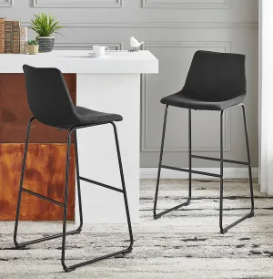 Set of 2 Myrick Bar Stool Black Barstools with Back Footrest Counter Height