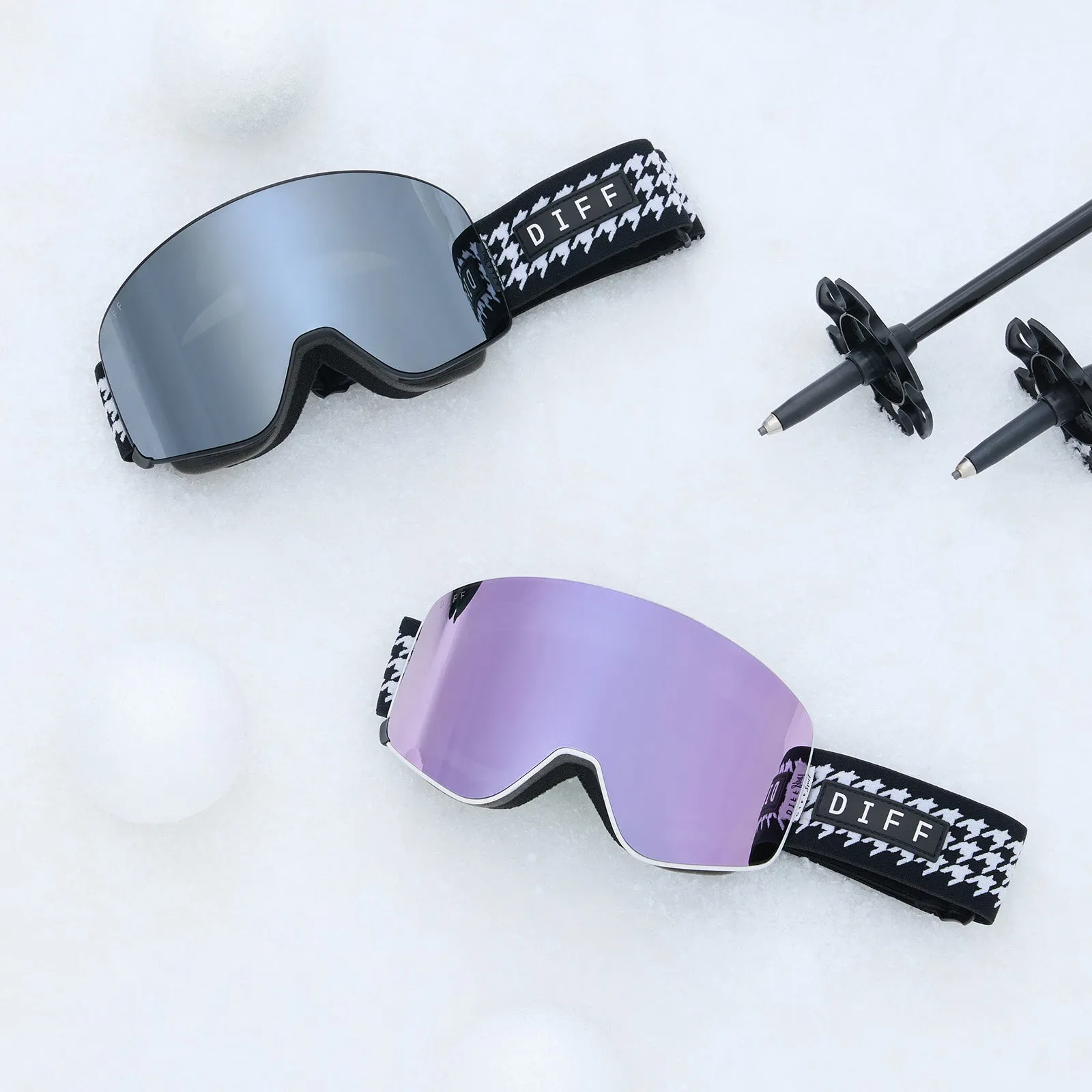 SNOW GOGGLES - FROST   HOUNDSTOOTH   LILAC MIRROR   POLARIZED GOGGLES & FREE AURORA PINK LENS