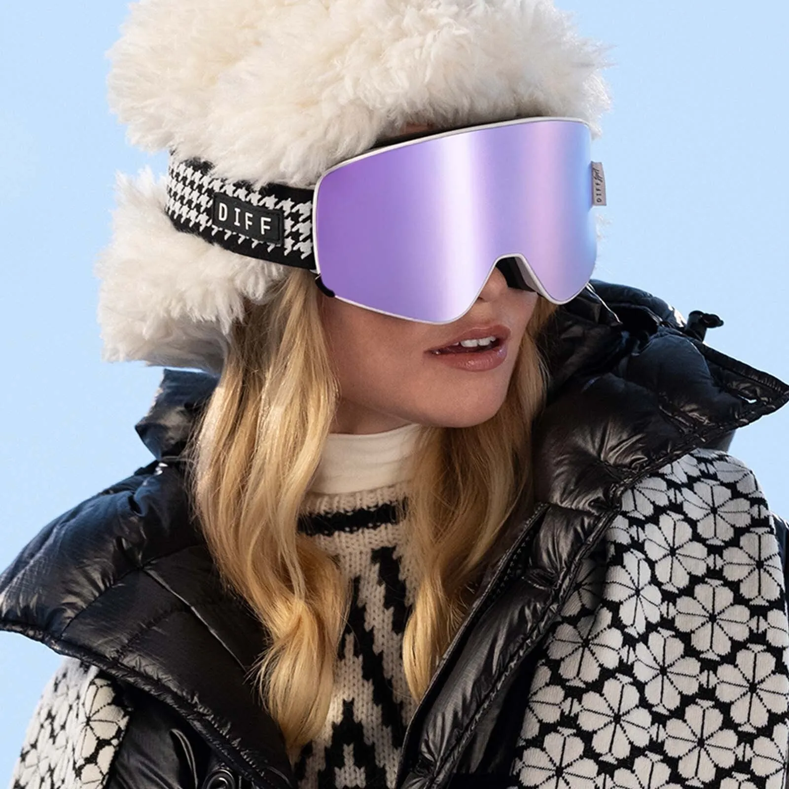 SNOW GOGGLES - FROST   HOUNDSTOOTH   LILAC MIRROR   POLARIZED GOGGLES & FREE AURORA PINK LENS