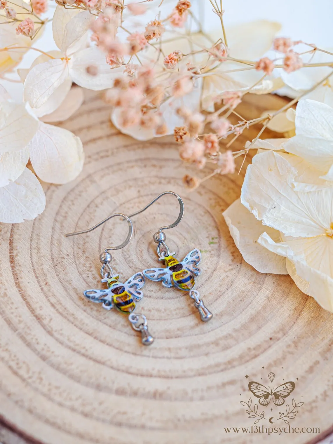 Stained glass inspired Honey bee earrings