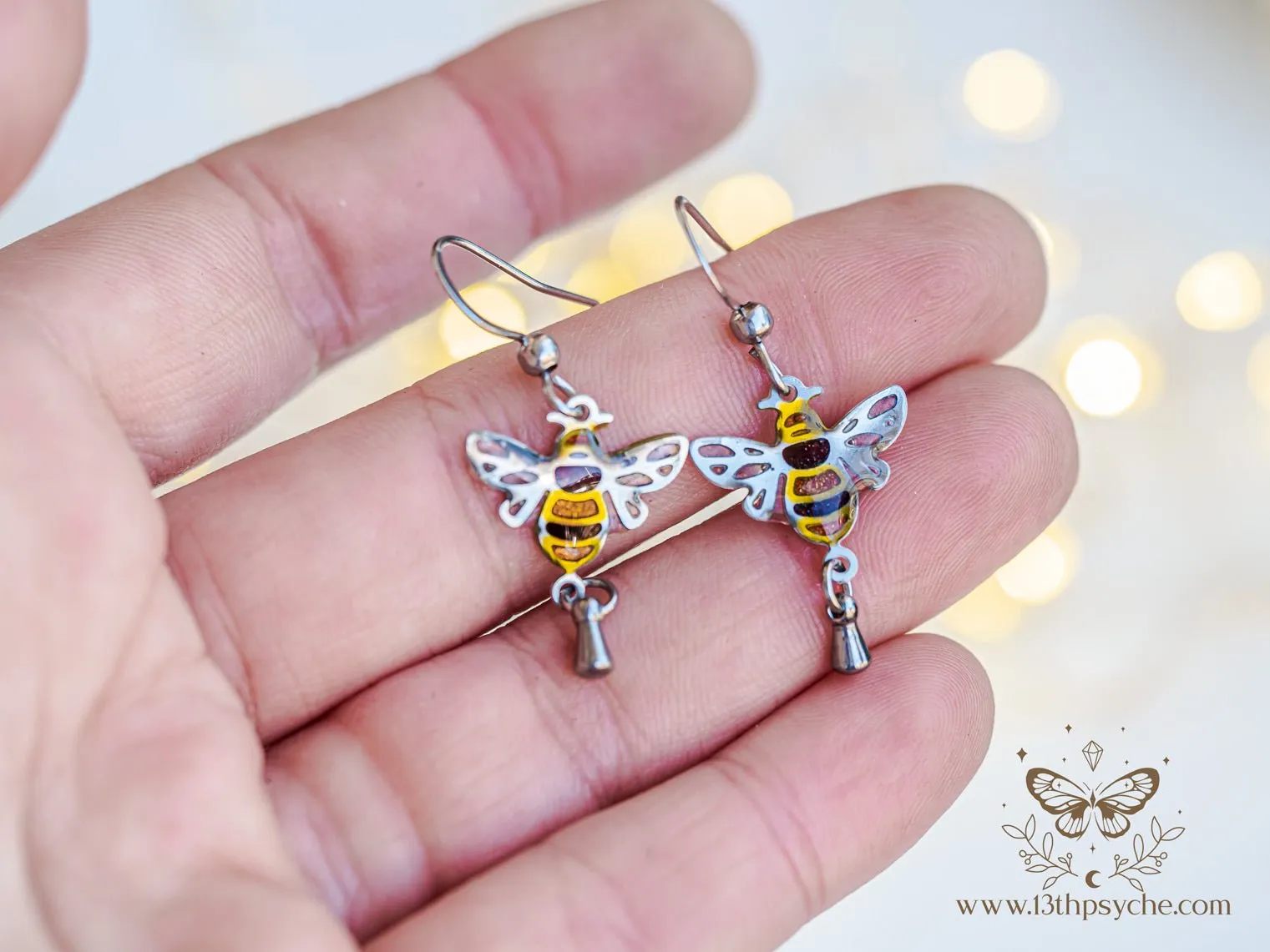 Stained glass inspired Honey bee earrings
