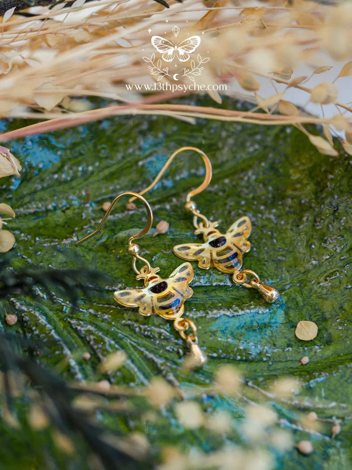 Stained glass inspired Honey bee earrings