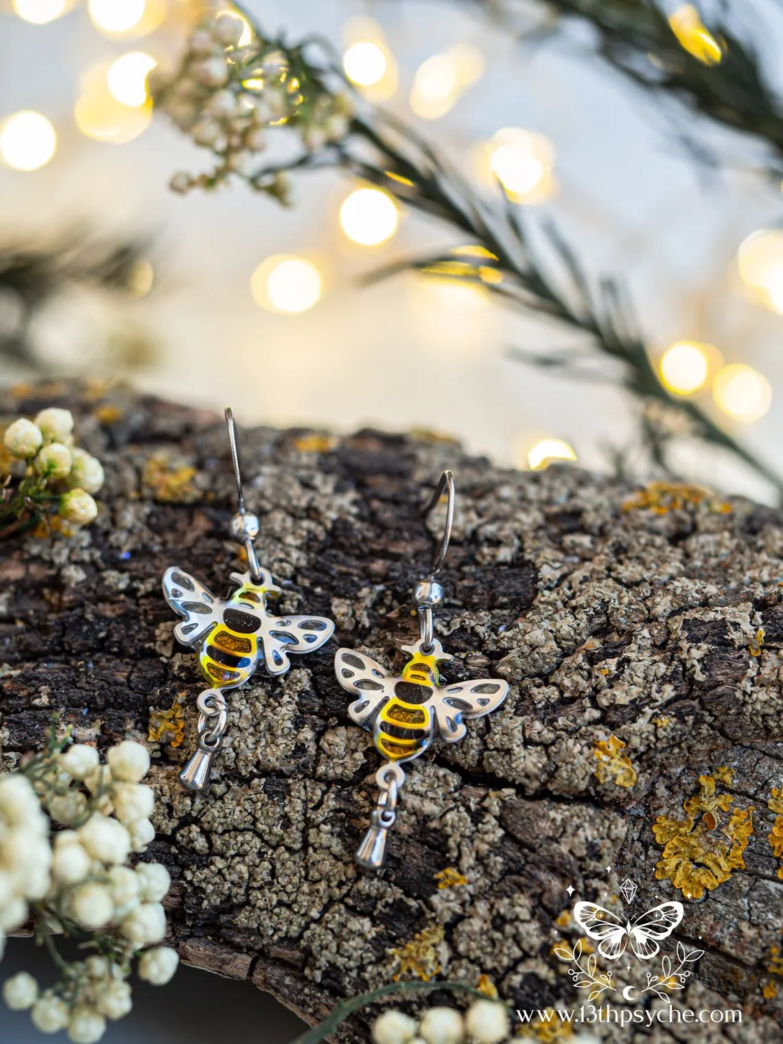Stained glass inspired Honey bee earrings