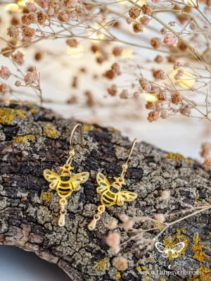 Stained glass inspired Honey bee earrings