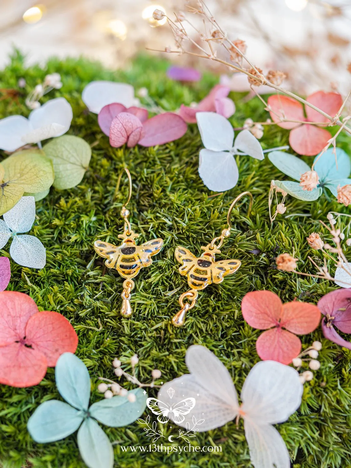Stained glass inspired Honey bee earrings