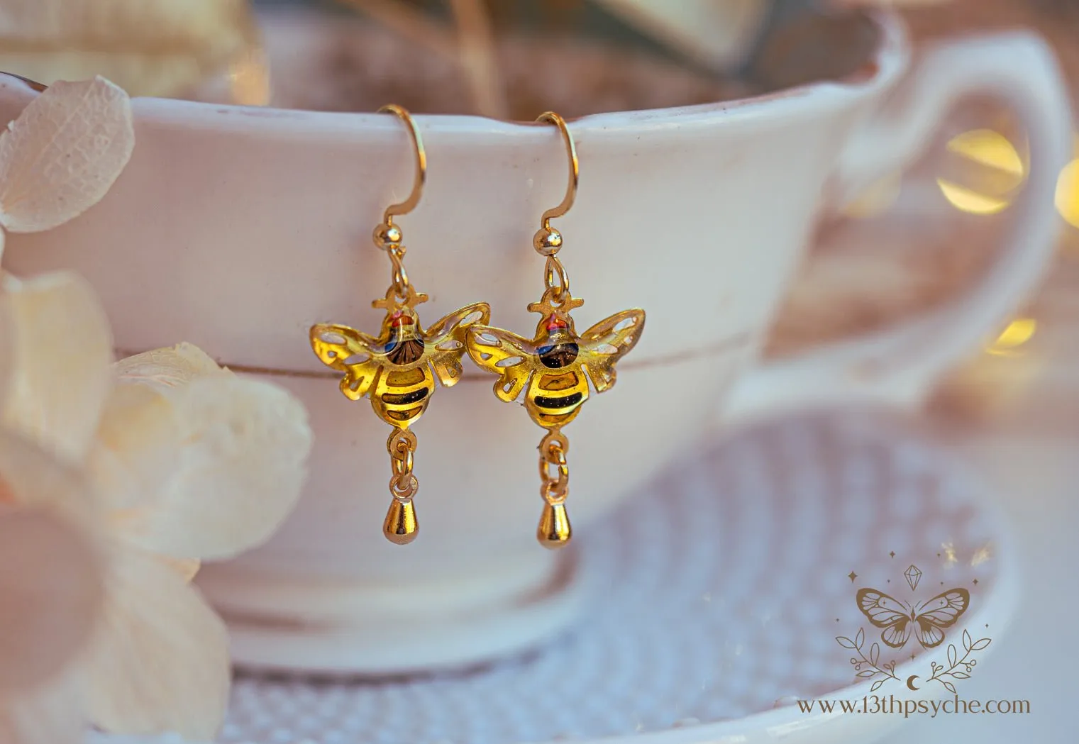 Stained glass inspired Honey bee earrings