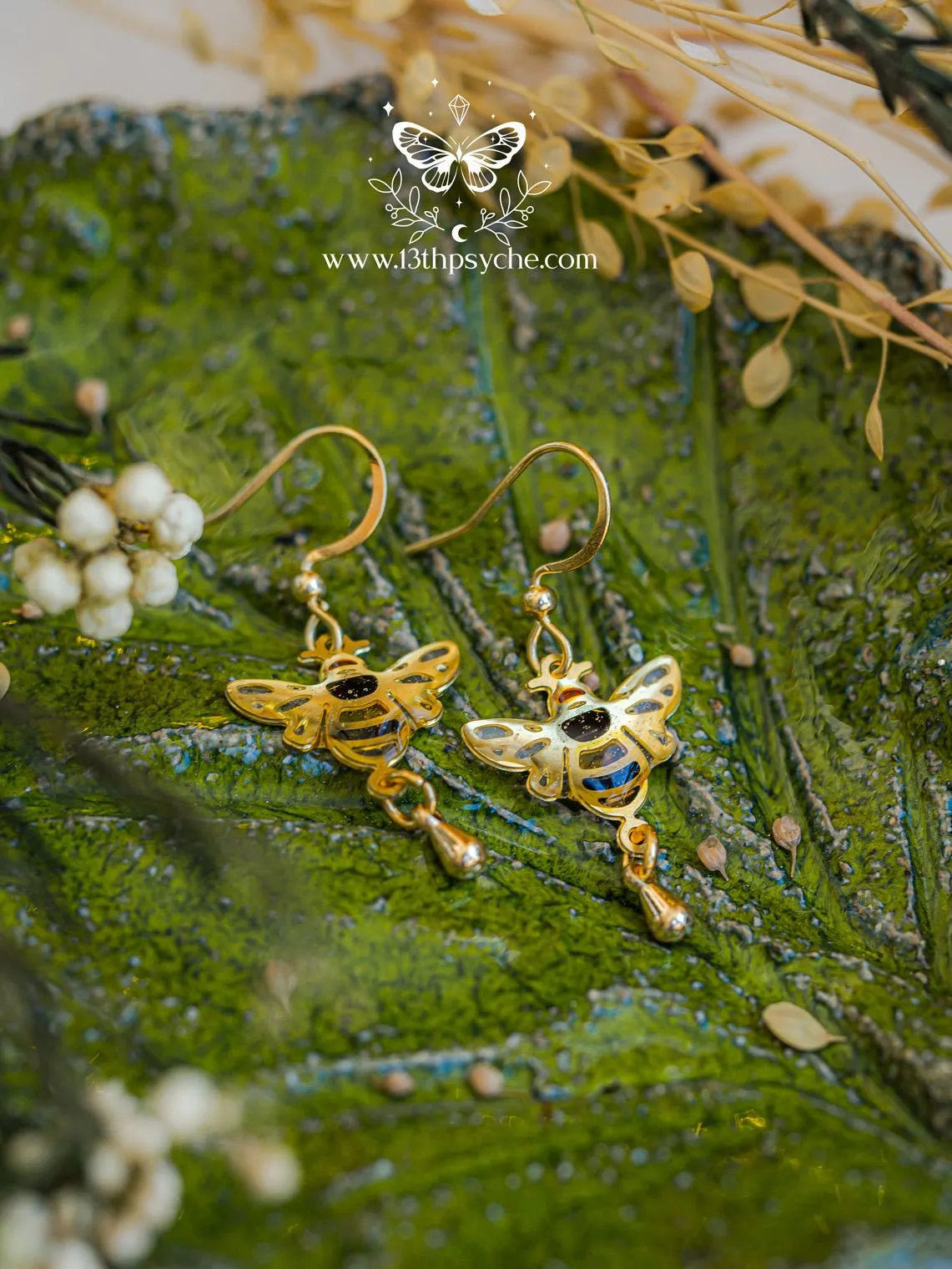 Stained glass inspired Honey bee earrings