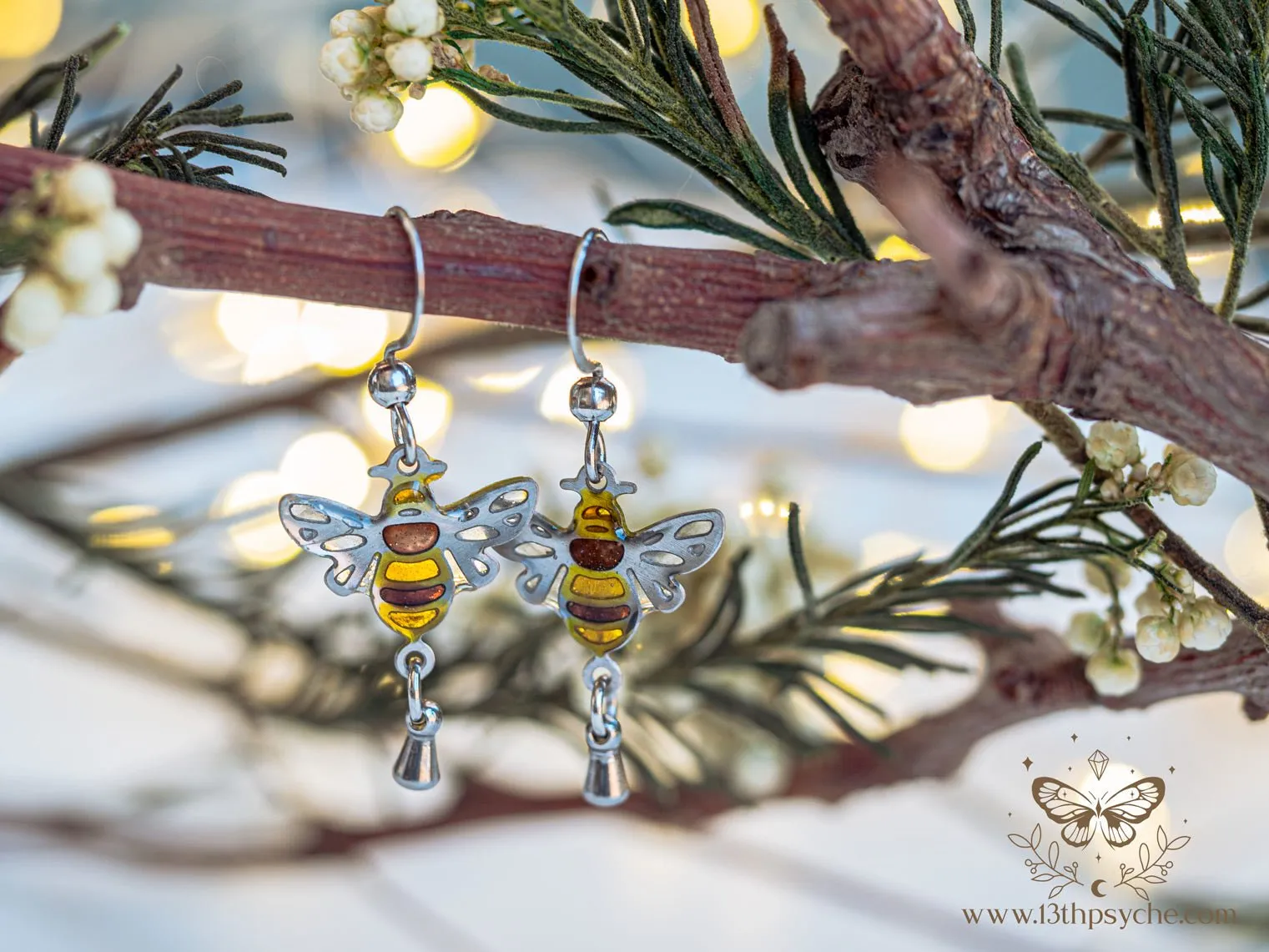 Stained glass inspired Honey bee earrings