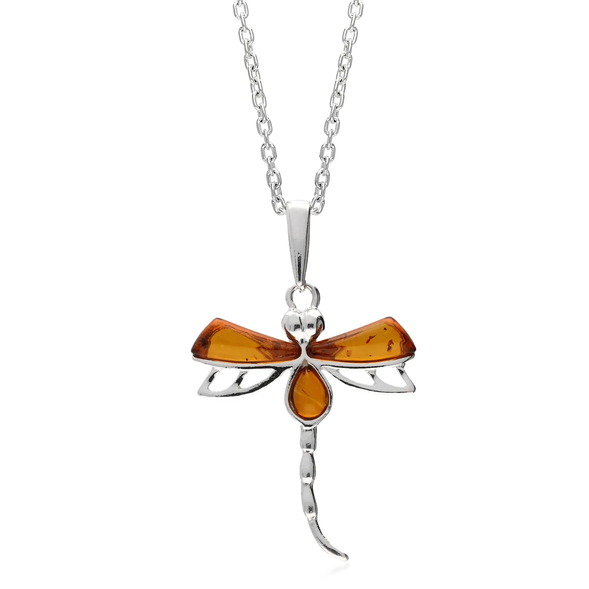 Sterling Silver Amber Dragonfly Pendant