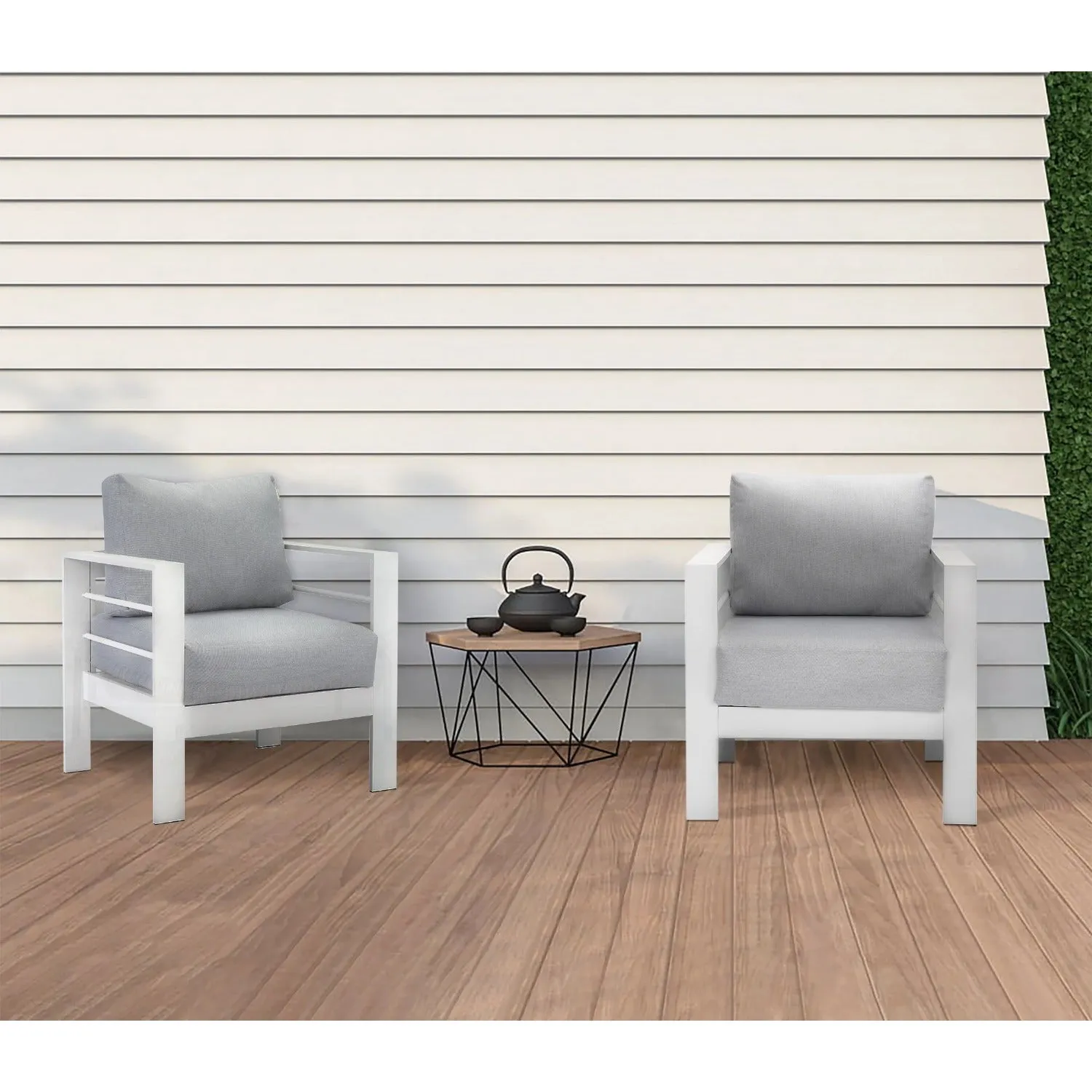 Superjoe Superjoe 2-Piece Outdoor Patio Aluminum Armchair Sofa with Cushions, White