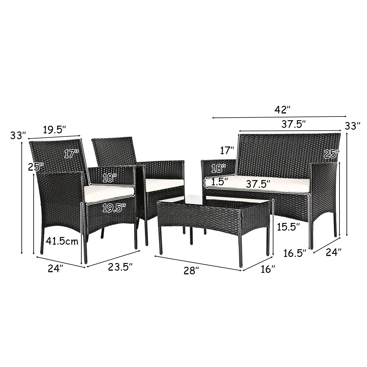 Tangkula Patio Furniture Set, Outdoor Wicker Conversation Set with Tempered Glass Coffee Table