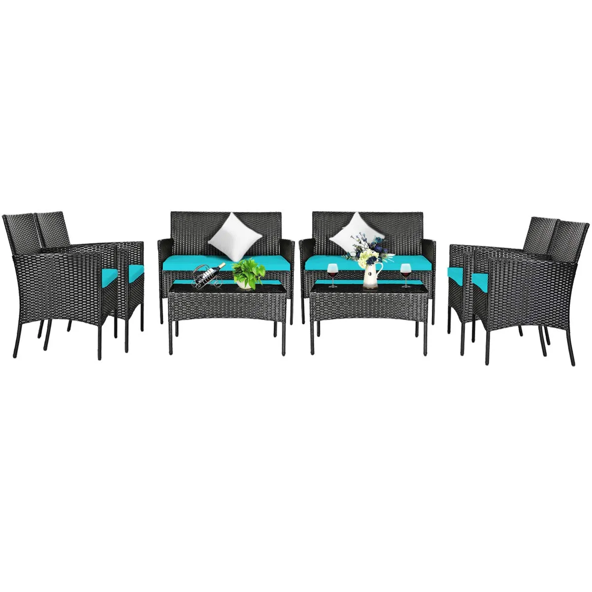 Tangkula Patio Furniture Set, Outdoor Wicker Conversation Set with Tempered Glass Coffee Table