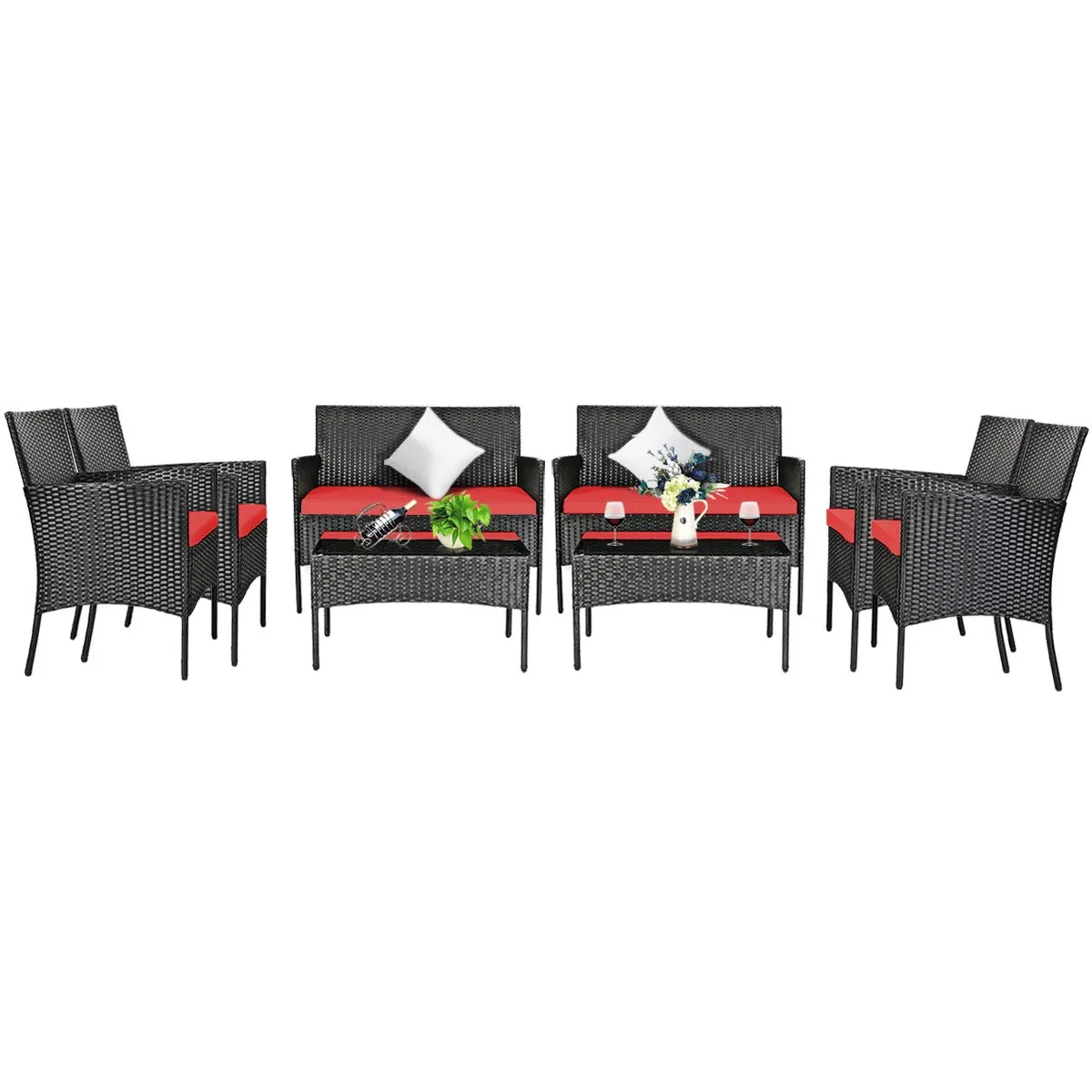Tangkula Patio Furniture Set, Outdoor Wicker Conversation Set with Tempered Glass Coffee Table