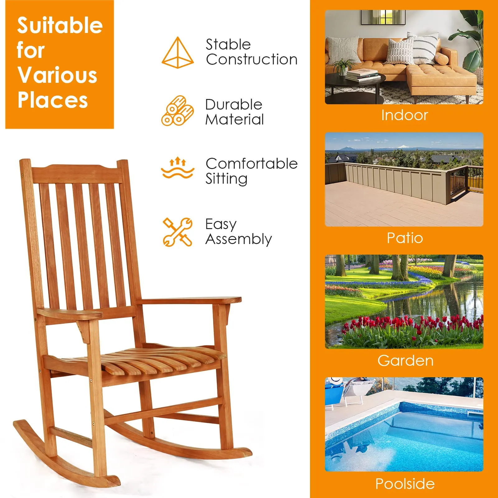 Tangkula Patio Rocking Chair,w/Heavy-Duty 350 LBS Weight Capacity