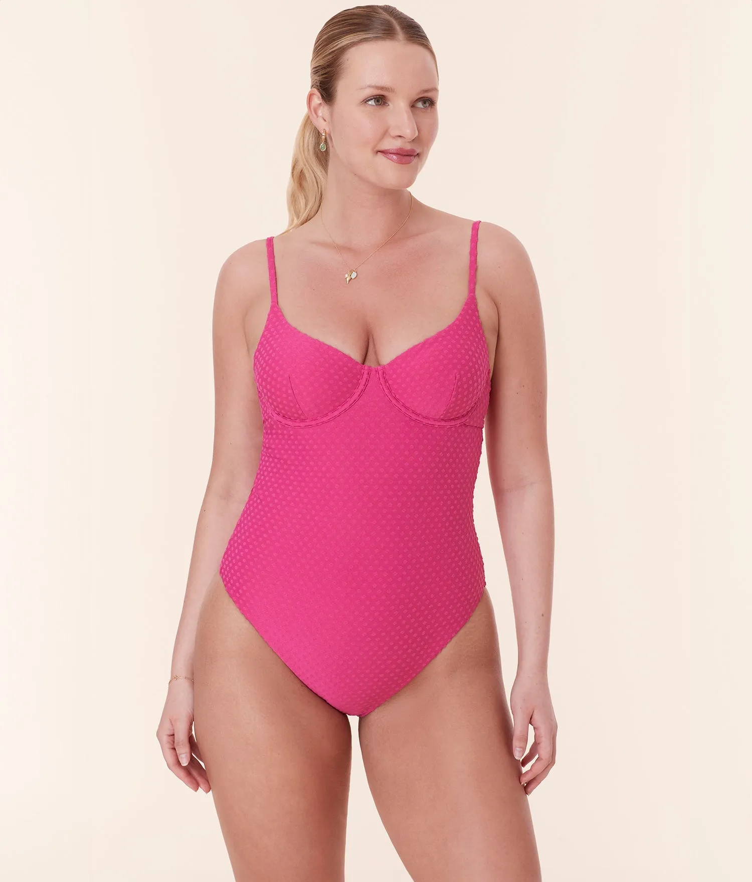 The Bermuda One Piece - Terry Dot - Cerise - Classic