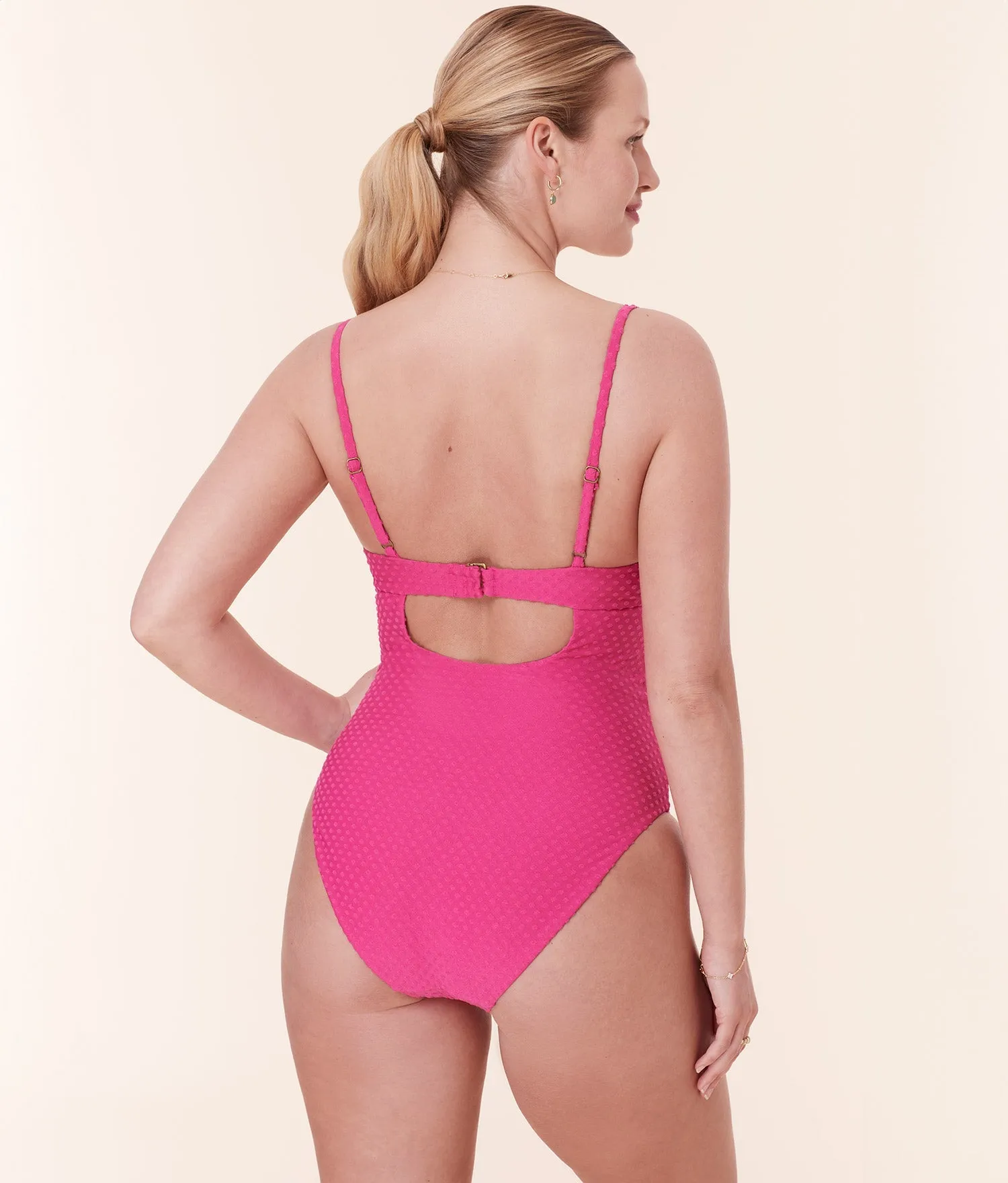 The Bermuda One Piece - Terry Dot - Cerise - Classic