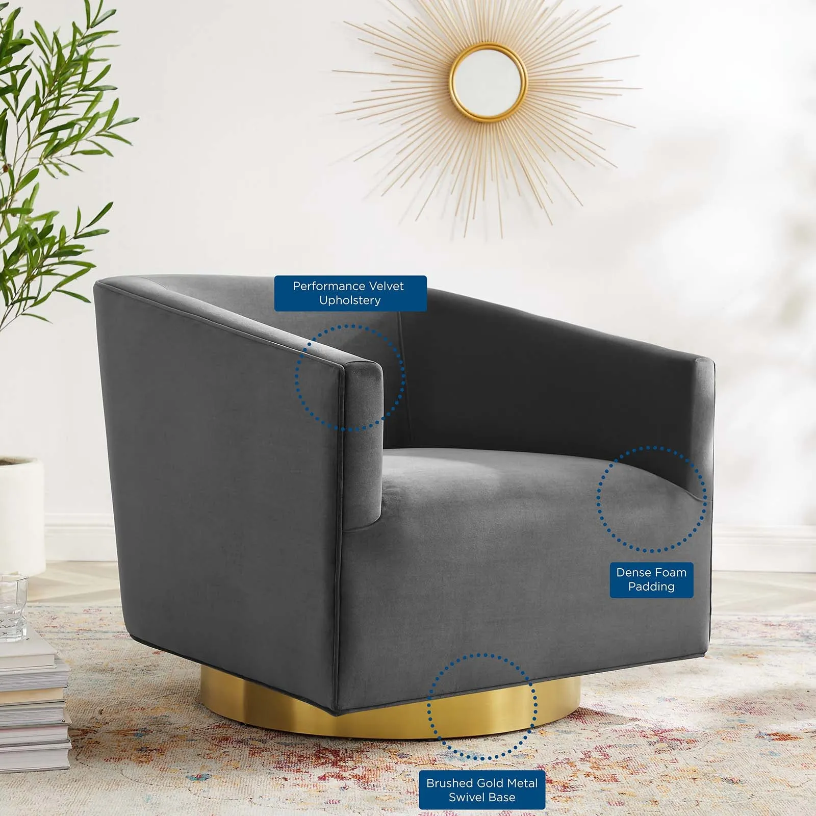Twist  Accent Lounge Performance Velvet Swivel Chair