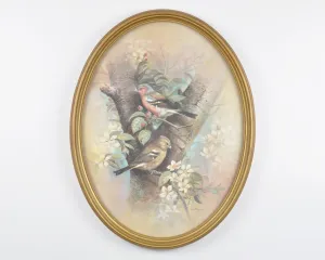 Vintage Oval Art Print Framed by Ruane Manning-Chaffinch Finch Bird Illustrations-Signed Print-Ornate Victorian-Style Wall Decor-RARE FIND