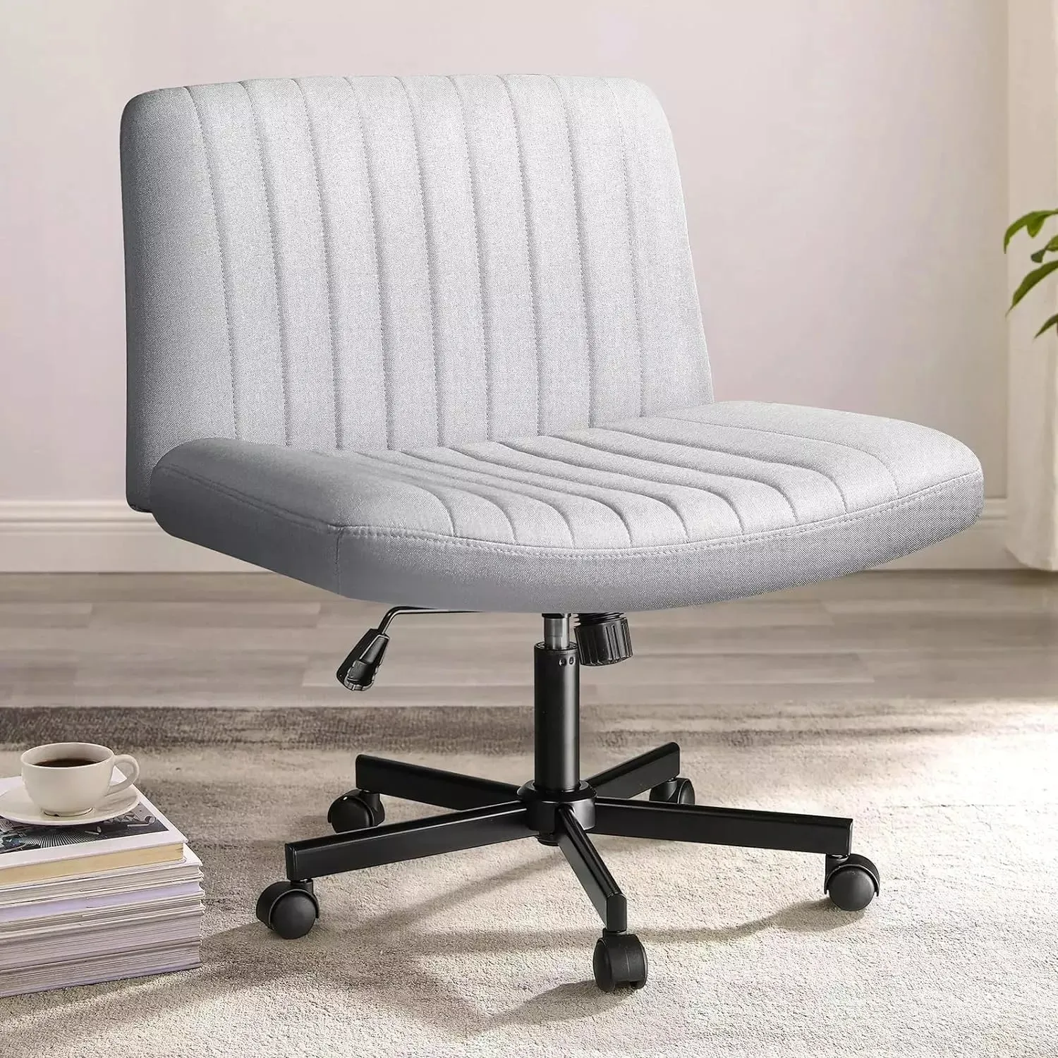 Vitesse Armless Office Desk Chair with Wheels, Fabric Padded Cross Legged Chair