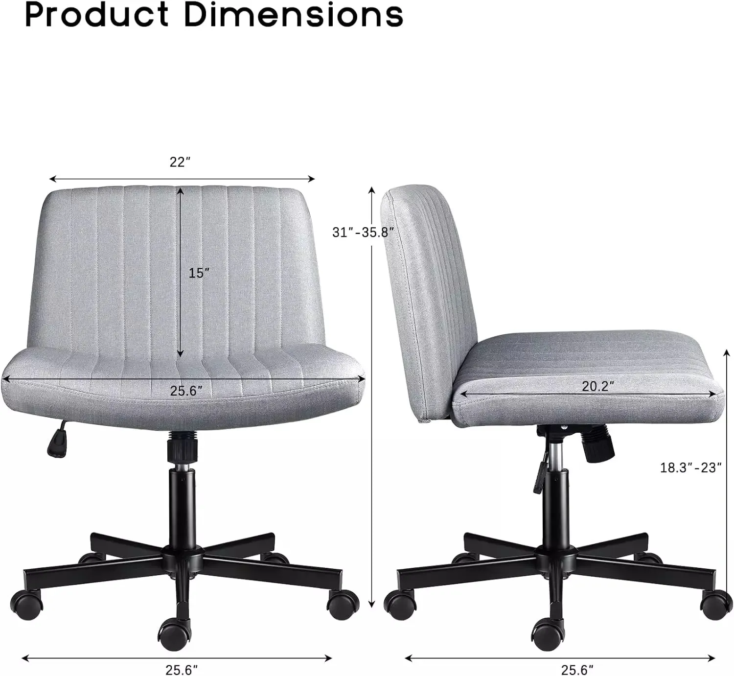 Vitesse Armless Office Desk Chair with Wheels, Fabric Padded Cross Legged Chair