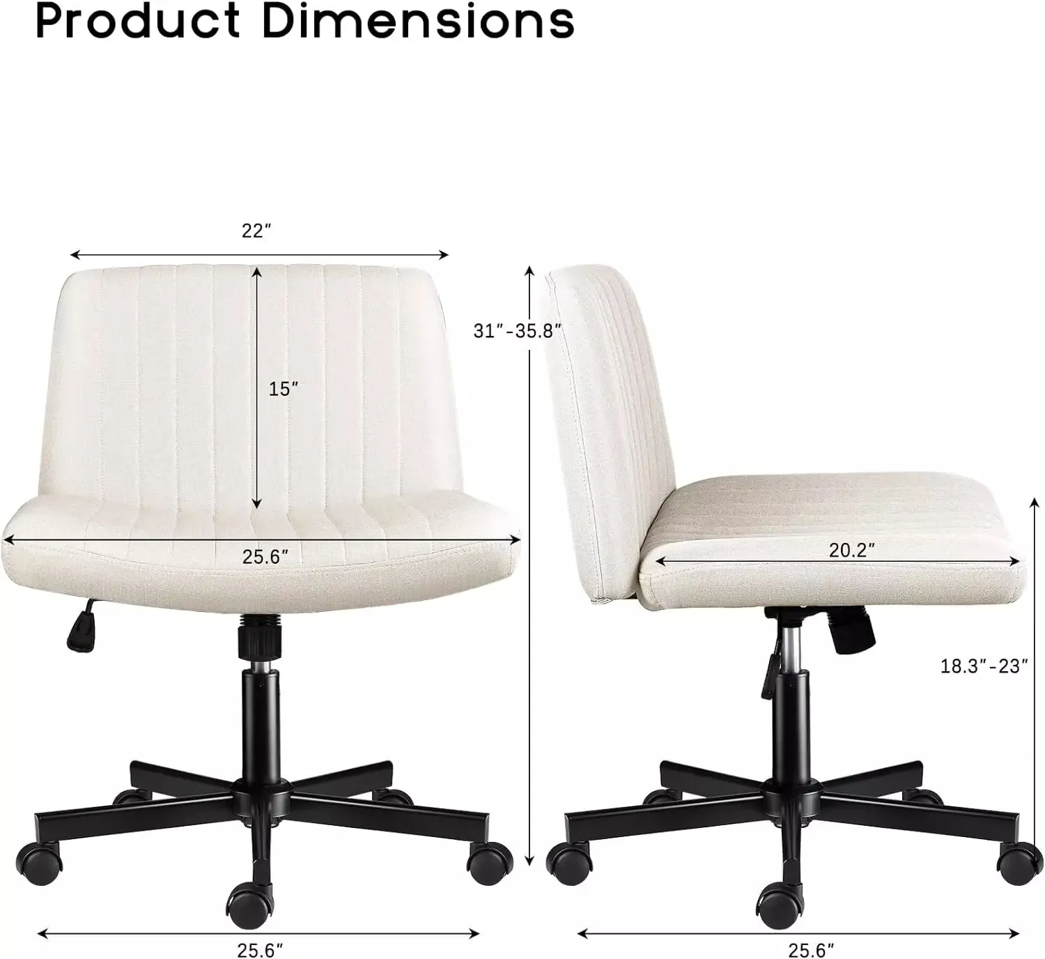 Vitesse Armless Office Desk Chair with Wheels, Fabric Padded Cross Legged Chair
