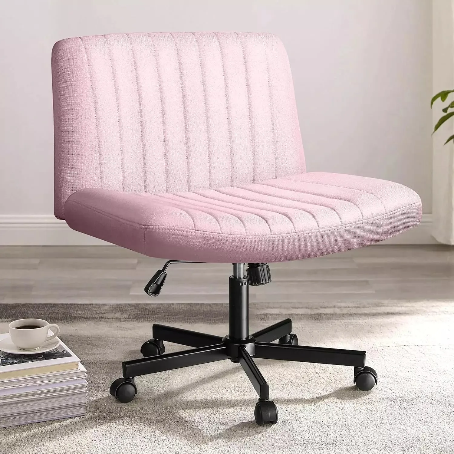 Vitesse Armless Office Desk Chair with Wheels, Fabric Padded Cross Legged Chair