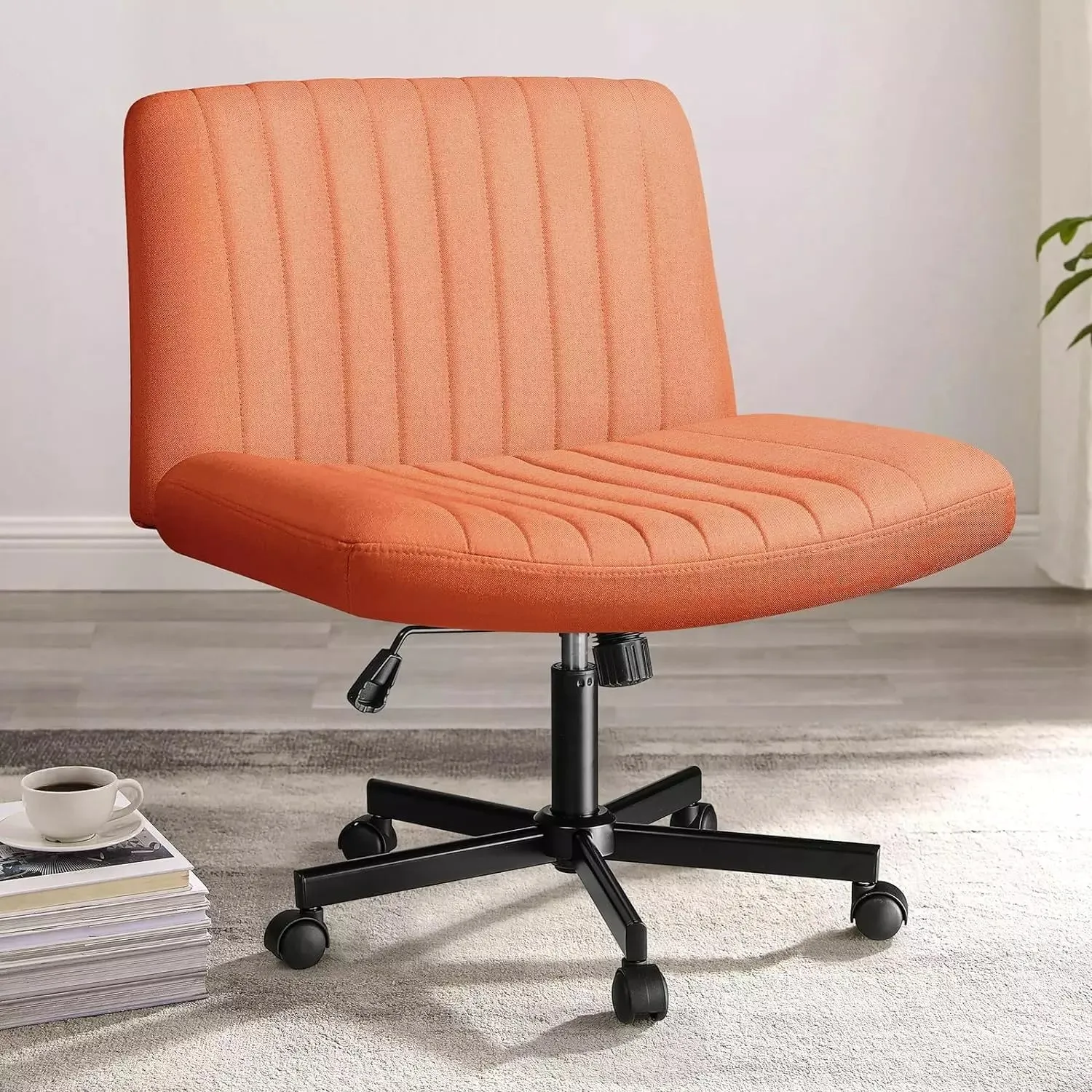 Vitesse Armless Office Desk Chair with Wheels, Fabric Padded Cross Legged Chair