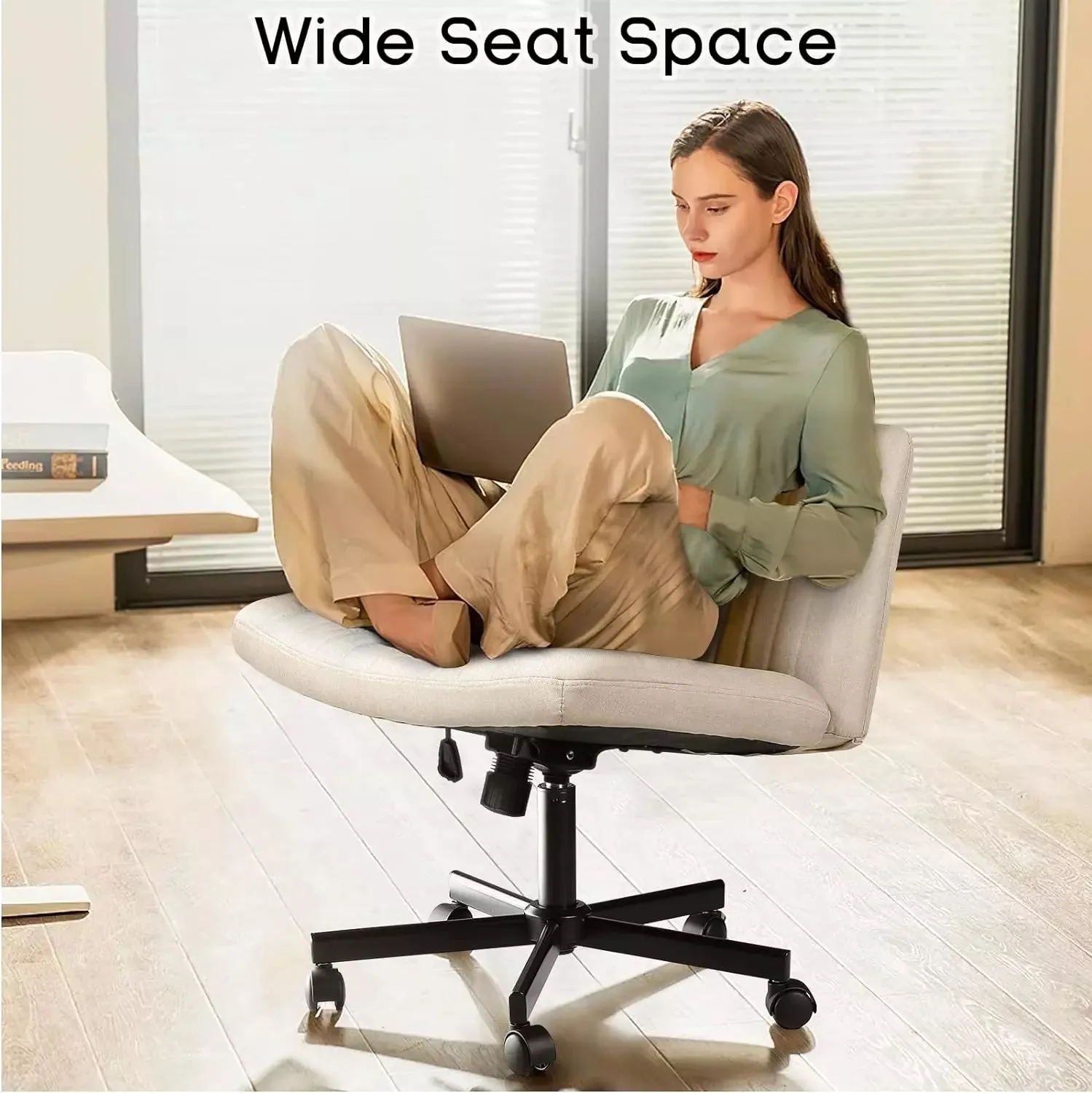 Vitesse Armless Office Desk Chair with Wheels, Fabric Padded Cross Legged Chair