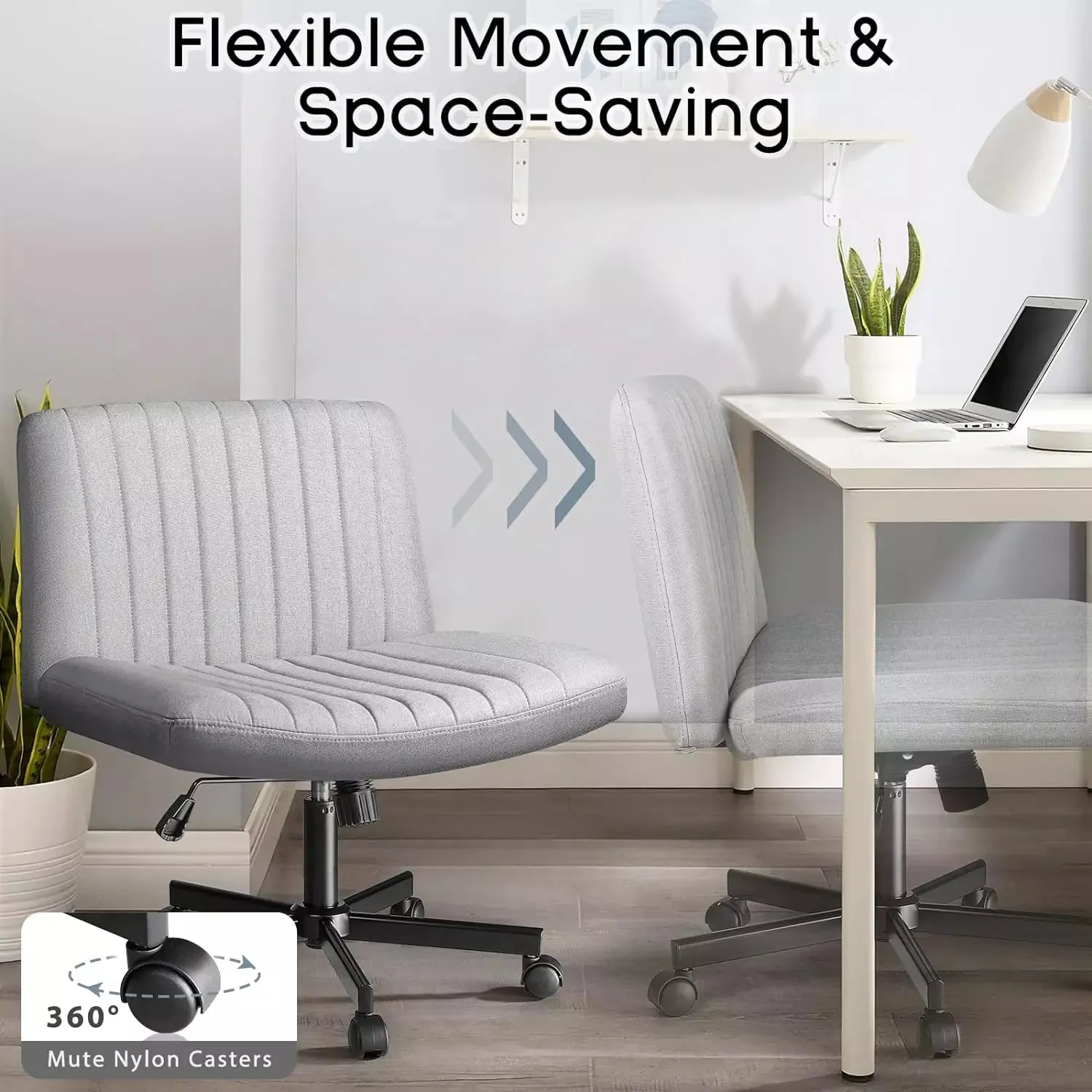 Vitesse Armless Office Desk Chair with Wheels, Fabric Padded Cross Legged Chair