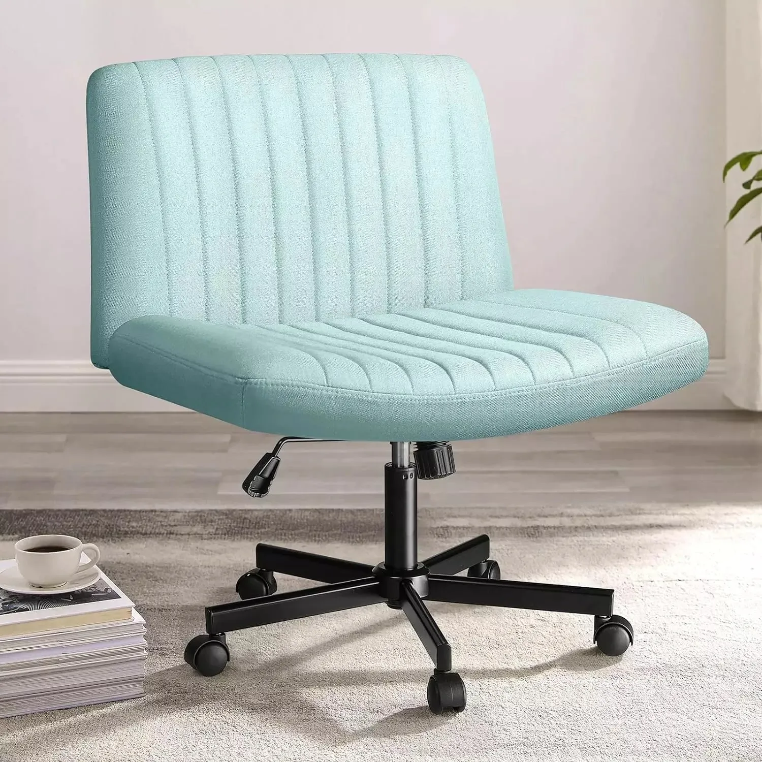 Vitesse Armless Office Desk Chair with Wheels, Fabric Padded Cross Legged Chair