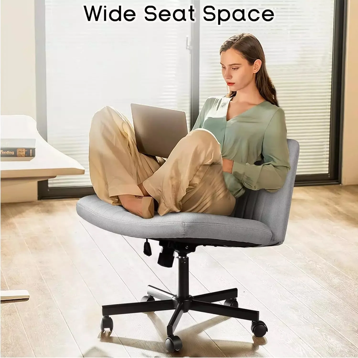 Vitesse Armless Office Desk Chair with Wheels, Fabric Padded Cross Legged Chair