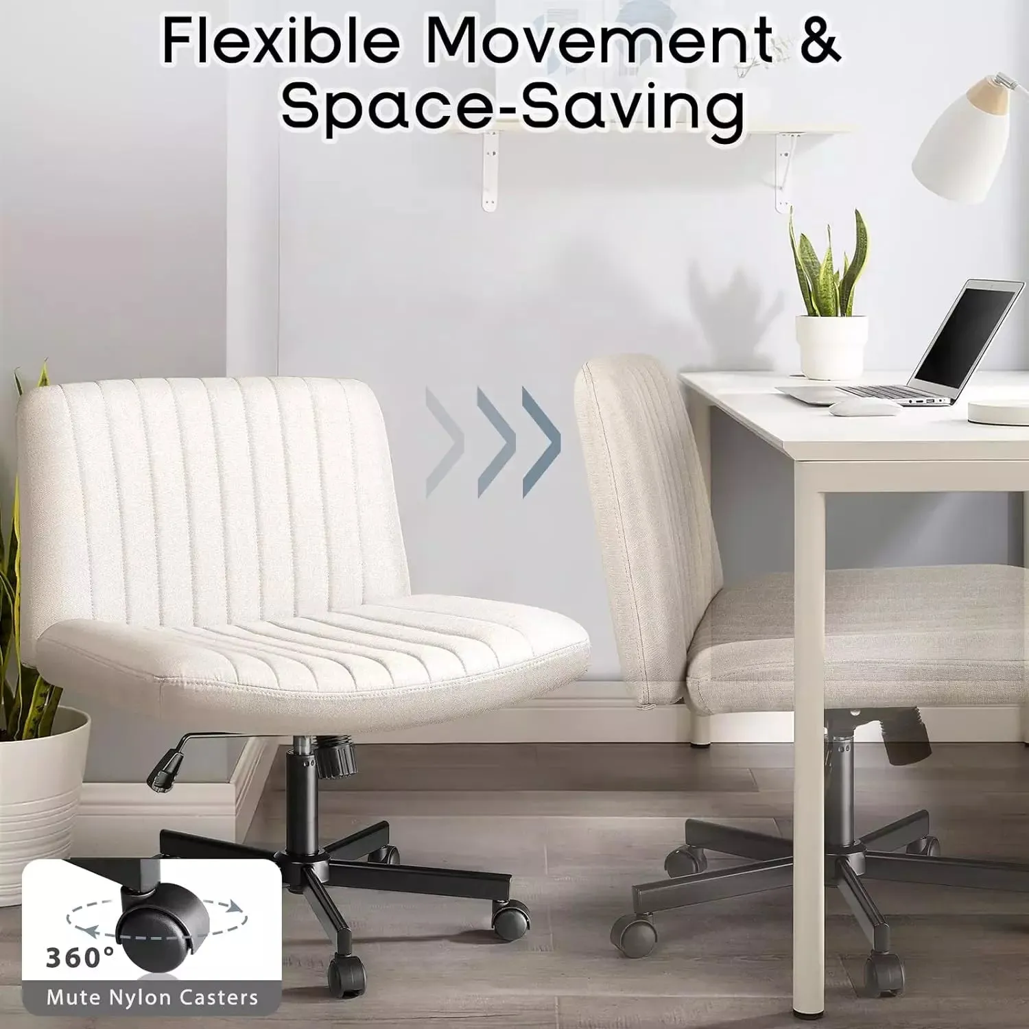 Vitesse Armless Office Desk Chair with Wheels, Fabric Padded Cross Legged Chair
