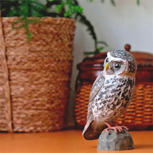 Wildlife Garden Decobird Carved Wooden Figure of a Little Owl