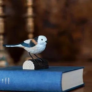 Wildlife Garden Decobird Hand Carved Wooden Figure of a Long tailed Tit
