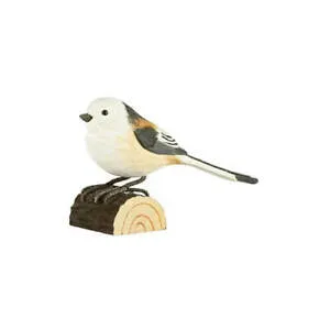 Wildlife Garden Decobird Hand Carved Wooden Figure of a Long tailed Tit